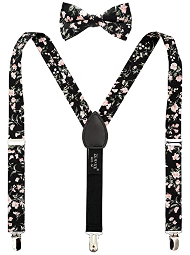 ZENXUS Hosenträger aus Baumwolle mit Blumenmuster und vorgebundener Fliege, Größen von Kleinkindern bis Jugendlichen, 07, Large - (12+ yrs.,＜5.75 ft) von ZENXUS