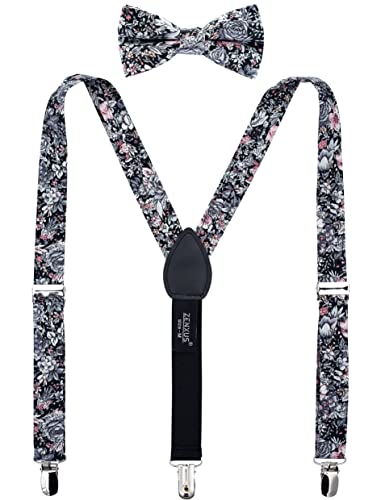 ZENXUS Hosenträger aus Baumwolle mit Blumenmuster und vorgebundener Fliege, Größen von Kleinkindern bis Jugendlichen, 08, Small - (6 mos. - 5 yrs.) von ZENXUS