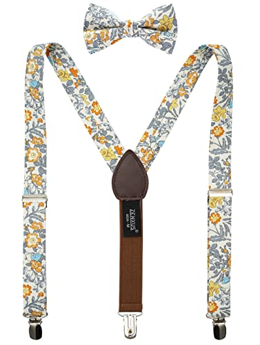ZENXUS Hosenträger aus Baumwolle mit Blumenmuster und vorgebundener Fliege, Größen von Kleinkindern bis Jugendlichen, 11, Small - (6 mos. - 5 yrs.) von ZENXUS