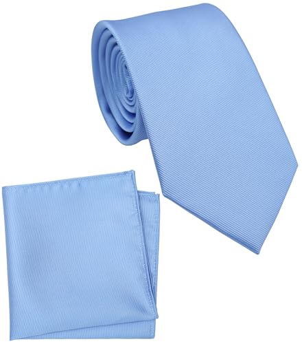 ZENXUS Normale Krawatte und Einstecktuch für Herren, einfarbig, 8,1 cm Standardbreite, 12 Himmelblau, Regulär von ZENXUS