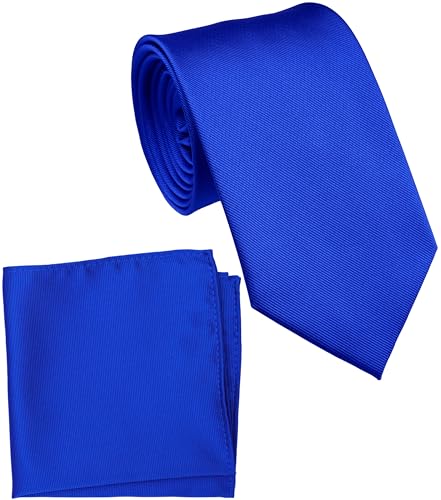 ZENXUS Normale Krawatte und Einstecktuch für Herren, einfarbig, 8,1 cm Standardbreite, 15 Königsblau, Regulär von ZENXUS