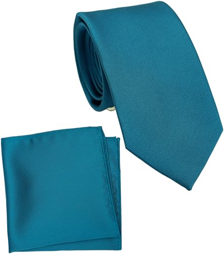 ZENXUS Normale Krawatte und Einstecktuch für Herren, einfarbig, 8,1 cm Standardbreite, 19 dunkles Blaugrün, Regulär von ZENXUS