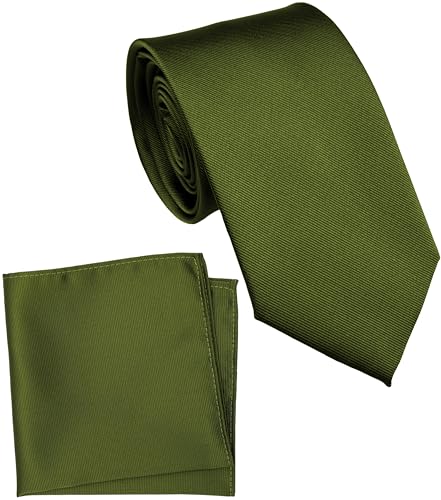 ZENXUS Normale Krawatte und Einstecktuch für Herren, einfarbig, 8,1 cm Standardbreite, 22 Olivgrün, Regulär ZENXUS Normale Krawatte und Einstecktuch für Herren, einfarbig, 8,1 cm Standardbreite, 22 Olivgrün, Regulär von ZENXUS