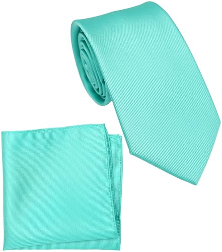 ZENXUS Normale Krawatte und Einstecktuch für Herren, einfarbig, 8,1 cm Standardbreite, 26 Türkisgrün, Regulär von ZENXUS
