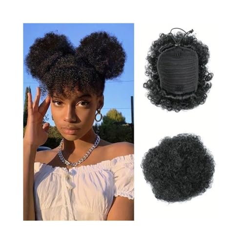 Haarteil Mit Gummiband 1 Stück Afro Puff Kordelzug Pferdeschwanzverlängerung for schwarze Frauen Clip in synthetische Afro Curly Bun Haarteile Unordentliches Haarteil(6inch-1B) von ZENY896V