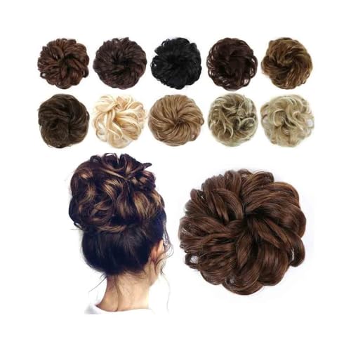 Haarteil Mit Gummiband Messy Bun Haarteile Synthetische elastische Band Haarverlängerung Lockige gewellte Chignon Haarteile for Frauen Unordentliches Haarteil(Light Brown) von ZENY896V