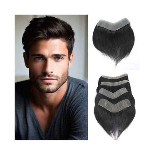 Herren Haarteil 0,06 mm dünne Haut Männer Haaransatz Toupet Echthaar V-Form unsichtbare Frontal Haaransatz Haarteil Toupet für Männer(16cmx2cm) von ZENY896V