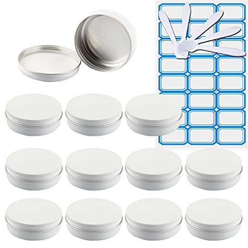 ZEOABSY 10 Stück 100ml Weiß Aluminium Leer Döschen Runde Alu Dosen mit Schraubdeckel Cremedose Aludose Schraubdose Tins für Kosmetik Kerze Salben 5X Spatel, 1x Etikette von ZEOABSY