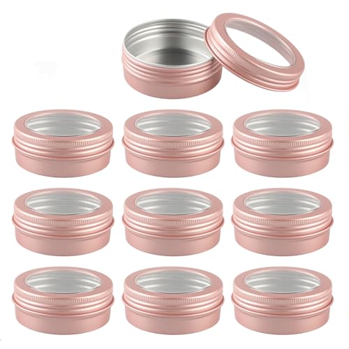 ZEOABSY 10 Stück 60ml Matt Rosa Leere Aluminiumdose Aluminium Runde Aludose Blechdosen mit Schraubdeckel Sichtfenster Cremedosen Dosen für DIY Salben Kerze Kosmetik Rasierseife von ZEOABSY