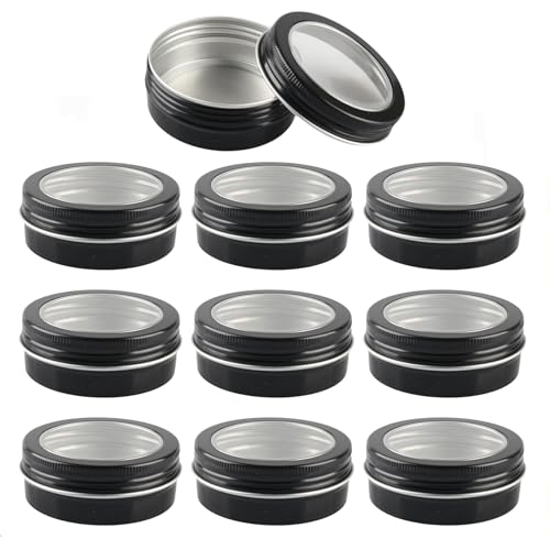 ZEOABSY 10 Stück 60ml Schwarz Leere Aluminiumdose Aluminium Runde Aludose Blechdosen mit Schraubdeckel Sichtfenster Cremedosen Dosen für DIY Salben Kerze Kosmetik Rasierseife von ZEOABSY