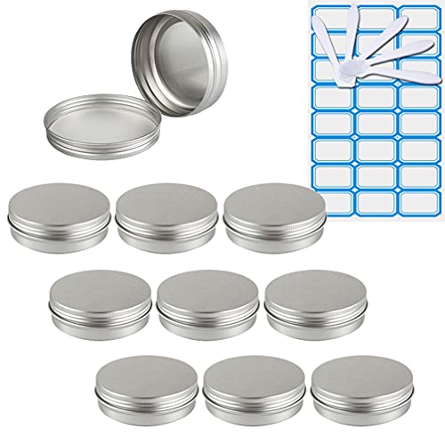 ZEOABSY 10 Stück Leere 100 ml Rund Silber Aluminium Tins mit Schraub-Deckel Schraubdose Cremedose Alu-Tiegel Dosen Aludose Blechdosen für Kosmetik Kerze Salben 5X Spatel, 1x Etikette von ZEOABSY