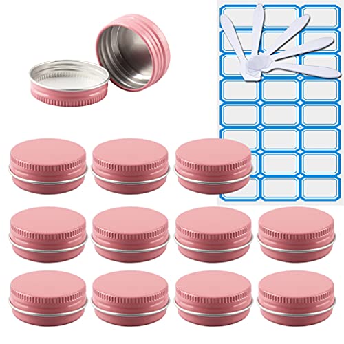 ZEOABSY 10 Stück Leere 15 ml Rund Rosa Aluminium Schraubdose Cremedose Alu-Tiegel Dosen mit Schraub-Deckel 5ml Aludose Blechdosen für Kosmetik Kerze Salben mit 5x Löffel 1x Etikette von ZEOABSY