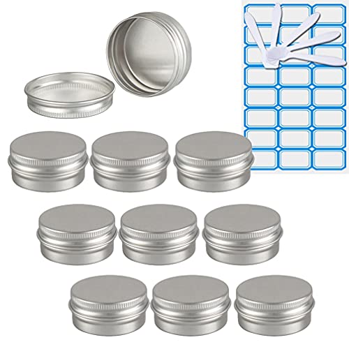 ZEOABSY 10 Stück Leere 15 ml Rund Silber Aluminium Tins mit Schraub-Deckel Schraubdose Cremedose Alu-Tiegel Dosen Aludose Blechdosen für Kosmetik Kerze Salben 5X Spatel, 1x Etikette von ZEOABSY