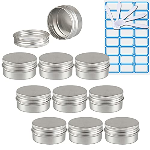 ZEOABSY 10 Stück Leere 30 ml Rund Silber Aluminium Tins mit Schraub-Deckel Schraubdose Cremedose Alu-Tiegel Dosen Aludose Blechdosen für Kosmetik Kerze Salben 5X Spatel, 1x Etikette von ZEOABSY