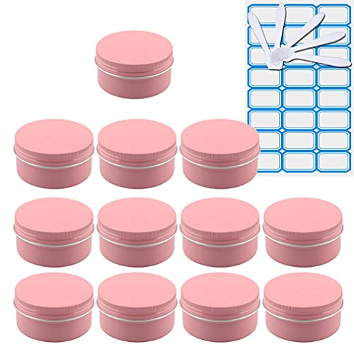 ZEOABSY 10 Stück Leere 50 ml Rund Rosa Aluminium Schraubdose Cremedose Alu-Tiegel Dosen mit Schraub-Deckel 5ml Aludose Blechdosen für Kosmetik Kerze Salben mit 5x Löffel 1x Etikette von ZEOABSY