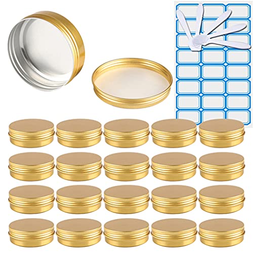 ZEOABSY 100 Stück 100ml Gold Aluminium Leer Döschen Runde Alu Dosen mit Schraubdeckel Cremedose Schraubdose Aludose Tins für Kosmetik Kerze Salben 10x Spatel, 4X Etikette von ZEOABSY