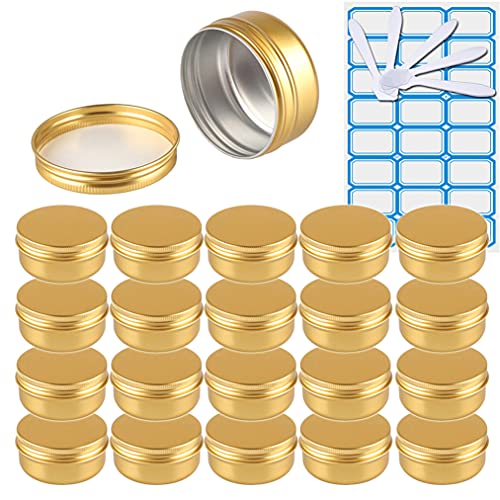 ZEOABSY 100 Stück 50ml Gold Aluminium Leer Döschen Runde Alu Dosen mit Schraubdeckel Cremedose Schraubdose Aludose Tins für Kosmetik Kerze Salben 10x Spatel, 4X Etikette von ZEOABSY