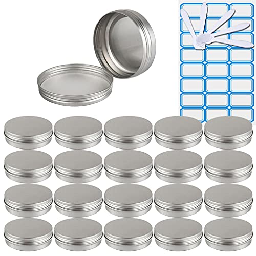 ZEOABSY 100 Stück Leere 100 ml Rund Silber Aluminium Tins mit Schraub-Deckel Schraubdose Cremedose Alu-Tiegel Dosen Aludose Blechdosen für Kosmetik Kerze Salben 10x Spatel, 4X Etikette von ZEOABSY