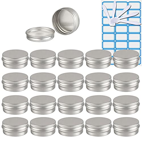 ZEOABSY 100 Stück Leere 15 ml Rund Silber Aluminium Tins mit Schraub-Deckel Schraubdose Cremedose Alu-Tiegel Dosen Aludose Blechdosen für Kosmetik Kerze Salben 10x Spatel, 4X Etikette von ZEOABSY