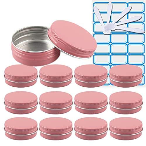 ZEOABSY 100 Stück Leere 30 ml Rund Rosa Alu-Tiegel Blechdosen mit Schraub-Deckel 5ml Aluminium Schraubdose Cremedose Aludose Dosen für Kosmetik Kerze Salben mit 10x Löffel 4X Etikette von ZEOABSY