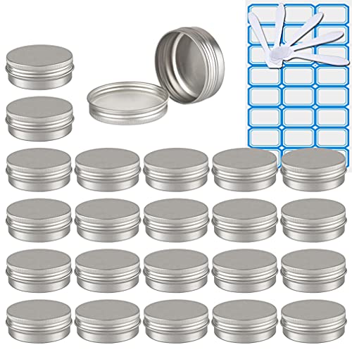 ZEOABSY 100 Stück Leere 40 ml Rund Silber Aluminium Tins mit Schraub-Deckel Schraubdose Cremedose Alu-Tiegel Dosen Aludose Blechdosen für Kosmetik Kerze Salben 10x Spatel, 4X Etikette von ZEOABSY