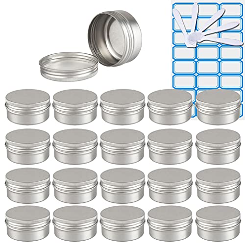 ZEOABSY 100 Stück Leere 50 ml Rund Silber Aluminium Tins mit Schraub-Deckel Schraubdose Cremedose Alu-Tiegel Dosen Aludose Blechdosen für Kosmetik Kerze Salben 10x Spatel, 4X Etikette von ZEOABSY