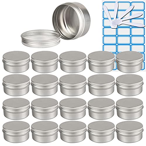 ZEOABSY 100 Stück Leere 80 ml Rund Silber Aluminium Tins mit Schraub-Deckel Schraubdose Cremedose Alu-Tiegel Dosen Aludose Blechdosen für Kosmetik Kerze Salben 10x Spatel, 4X Etikette von ZEOABSY
