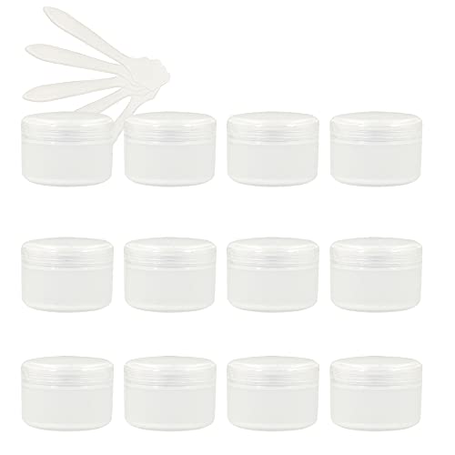 ZEOABSY 12 Stück, 100ml Transparent Plastik Leerdose, Kosmetische Lotion Creme Tiegel mit Schraubverschluss, Innenfutter, für Cremedose, Nailart Lippenbalsam Creme + 5 x Löffel von ZEOABSY