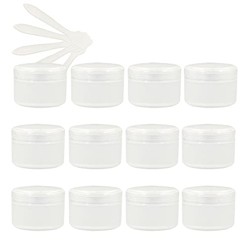 ZEOABSY 12 Stück, 10ml Transparent Plastik Leerdose, Kosmetische Lotion Creme Tiegel mit Schraubverschluss, Innenfutter, für Cremedose, Nailart Lippenbalsam Creme + 5 x Löffel von ZEOABSY