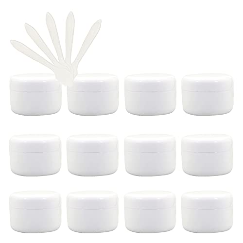 ZEOABSY 12 Stück, 10ml Weiß Plastik Leerdose, Kosmetische Lotion Creme Tiegel mit Schraubverschluss, Innenfutter, für Cremedose, Nailart Lippenbalsam Creme + 5 x Löffel von ZEOABSY