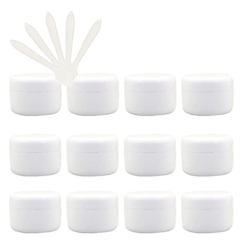 ZEOABSY 12 Stück, 20ml Weiß Plastik Leerdose, Kosmetische Lotion Creme Tiegel mit Schraubverschluss, Innenfutter, für Cremedose, Nailart Lippenbalsam Creme + 5 x Löffel von ZEOABSY