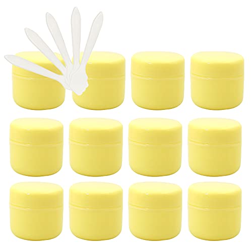 ZEOABSY 12 Stück, 30ml Gelb Plastik Leerdose, Kosmetische Lotion Creme Tiegel mit Schraubverschluss, Innenfutter, für Cremedose, Nailart Lippenbalsam Creme + 5 x Löffel von ZEOABSY