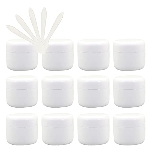 ZEOABSY 12 Stück, 30ml Weiß Plastik Leerdose, Kosmetische Lotion Creme Tiegel mit Schraubverschluss, Innenfutter, für Cremedose, Nailart Lippenbalsam Creme + 5 x Löffel von ZEOABSY