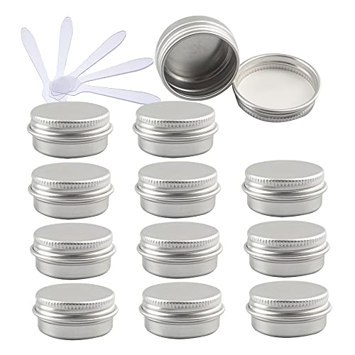 ZEOABSY 12 Stück 10ml Silber Aluminium Leer Dosen mit Schraubdeckel Runde Alu Tiegel Cremedose Schraubdose Aludose Tins für Kosmetik Kerze Salben 6X Spatel von ZEOABSY