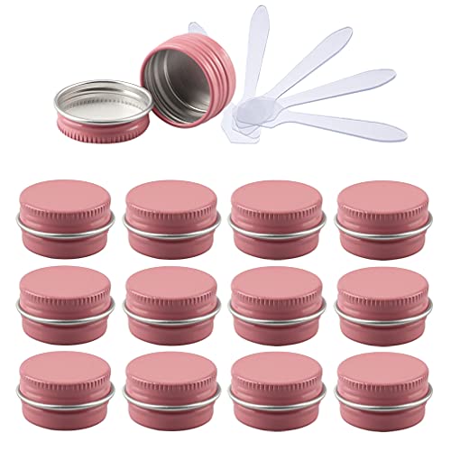 ZEOABSY 12 Stück 5ml Rosa Aluminium Leer Döschen Runde Alu Dosen mit Schraubdeckel Cremedose Schraubdose Aludose Tins für Kosmetik Kerze Salben 6X Spatel von ZEOABSY