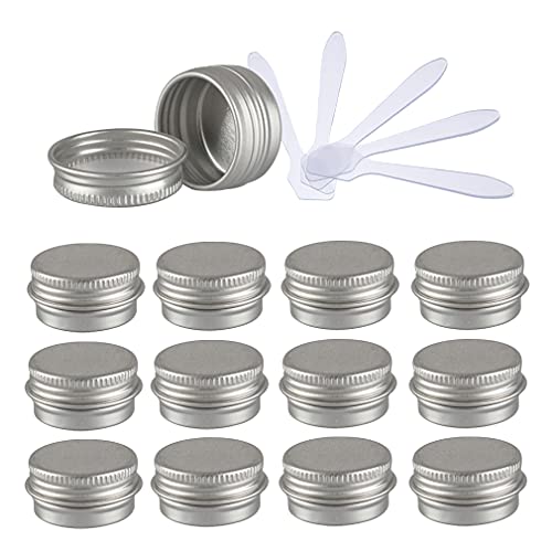 ZEOABSY 12 Stück 5ml Silber Aluminium Leer Döschen Runde Alu Dosen mit Schraubdeckel Cremedose Schraubdose Aludose Tins für Kosmetik Kerze Salben 6X Spatel von ZEOABSY