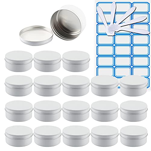 ZEOABSY 20 Stück 80ml Weiß Aluminium Leer Döschen Runde Alu Dosen mit Schraubdeckel Cremedose Schraubdose Aludose Tins für Kosmetik Kerze Salben 5x Spatel, 1x Etikette von ZEOABSY