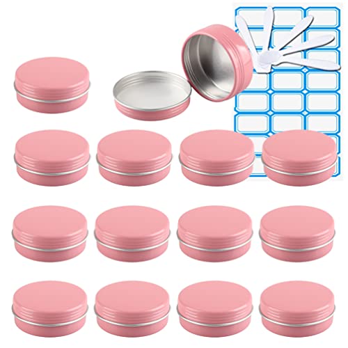 ZEOABSY 20 Stück Leere 25 ml Rund Rosa Aluminium Schraubdose Cremedose Alu-Tiegel Dosen mit Schraub-Deckel 5ml Aludose Blechdosen für Kosmetik Kerze Salben mit 5X Löffel 1x Etikette von ZEOABSY