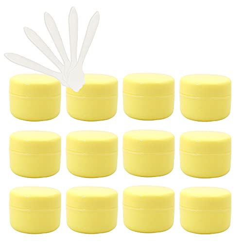 ZEOABSY 24 Stück, 10ml Gelb Plastik Leerdose, Kosmetische Lotion Creme Tiegel mit Schraubverschluss, Innenfutter, für Cremedose, Nailart Lippenbalsam Creme + 5 x Löffel von ZEOABSY
