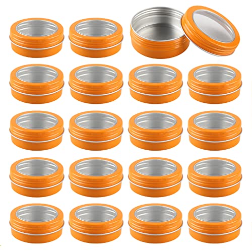 ZEOABSY 24 Stück 60ml Orange Leere Aluminiumdose Aluminium Runde Aludose Blechdosen mit Schraubdeckel Sichtfenster Cremedosen Dosen für DIY Salben Kerze Kosmetik Rasierseife von ZEOABSY