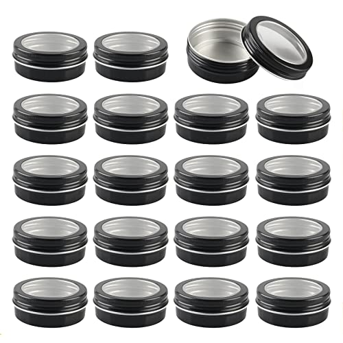 ZEOABSY 24 Stück 60ml Schwarz Leere Aluminiumdose Aluminium Runde Aludose Blechdosen mit Schraubdeckel Sichtfenster Cremedosen Dosen für DIY Salben Kerze Kosmetik Rasierseife von ZEOABSY