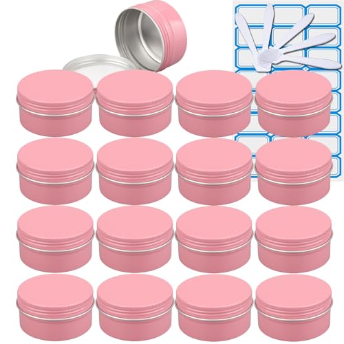 ZEOABSY 30 Stück Leere 80 ml Rund Rosa Aluminium Schraubdose Cremedose Alu-Tiegel Dosen mit Schraub-Deckel 5ml Aludose Blechdosen für Kosmetik Kerze Salben mit 5X Löffel 2X Etikette von ZEOABSY