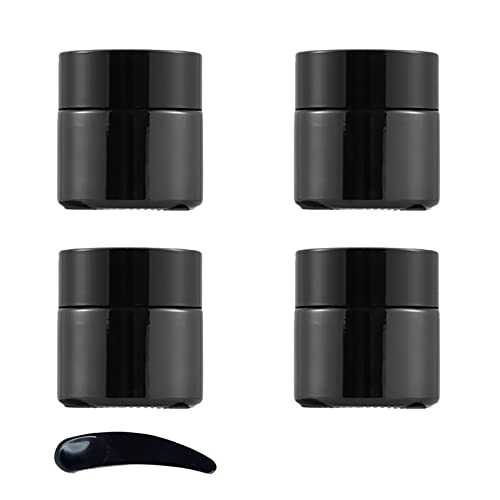 ZEOABSY 4 Stück Leer 10 g Schwarzglas Cremedose Behälter, 10 ml Schwarz Glas Schraubdose Lippenbalsam Tiegel Glasbehälter mit Deckel für Salben Creme Kosmetik Kosmetikbehälter + 1 x Löffel von ZEOABSY