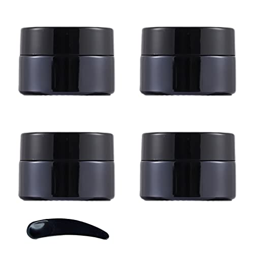 ZEOABSY 4 Stück Leer 20 g Schwarzglas Cremedose Behälter, 20 ml Schwarz Glas Schraubdose Lippenbalsam Tiegel Glasbehälter mit Deckel für Salben Creme Kosmetik Kosmetikbehälter + 1 x Löffel von ZEOABSY