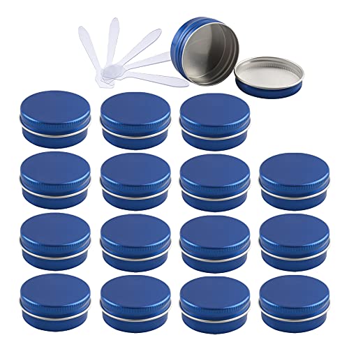 ZEOABSY 48 Stück 15ml Blau Aluminium Leer Dosen mit Schraubdeckel Runde Alu Tiegel Cremedose Schraubdose Aludose Tins für Kosmetik Kerze Salben 12x Spatel von ZEOABSY