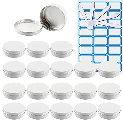 ZEOABSY 50 Stück 100ml Weiß Aluminium Leer Döschen Runde Alu Dosen mit Schraubdeckel Cremedose Schraubdose Aludose Tins für Kosmetik Kerze Salben 5X Spatel, 2X Etikette von ZEOABSY