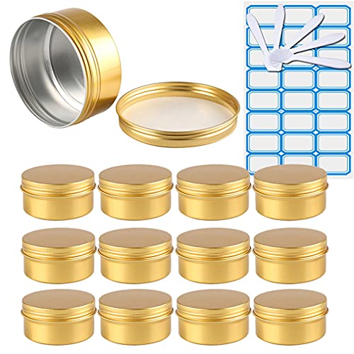 ZEOABSY 50 Stück 150ml Gold Aluminium Leer Döschen Runde Alu Dosen mit Schraubdeckel Cremedose Schraubdose Aludose Tins für Kosmetik Kerze Salben 5X Spatel, 2X Etikette von ZEOABSY