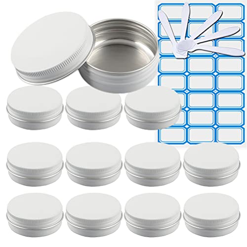 ZEOABSY 50 Stück 30ml Weiß Runde Aluminium Leer Cremedose Schraubdose Alu Dosen mit Schraubdeckel Aludose Döschen Tins für Kosmetik Kerze Salben 5X Spatel, 2X Etikette von ZEOABSY