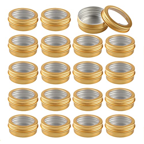 ZEOABSY 50 Stück 60ml Gold Leere Aluminiumdose Aluminium Runde Aludose Blechdosen mit Schraubdeckel Sichtfenster Cremedosen Dosen für DIY Salben Kerze Kosmetik Rasierseife von ZEOABSY