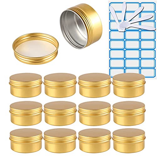 ZEOABSY 50 Stück 80ml Gold Aluminium Leer Döschen Runde Alu Dosen mit Schraubdeckel Cremedose Schraubdose Aludose Tins für Kosmetik Kerze Salben 5X Spatel, 2X Etikette von ZEOABSY